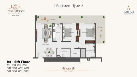 Plattegrond van 2 slaapkamers in Crown Palace at Dubai South