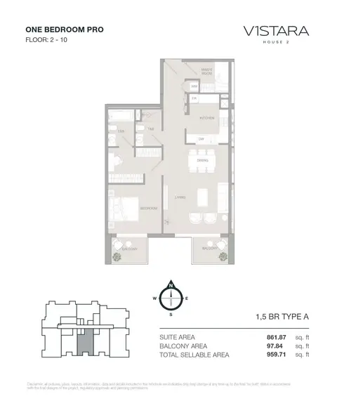 Plattegrond van 1 slaapkamer in V1stara House 2 at Al Furjan
