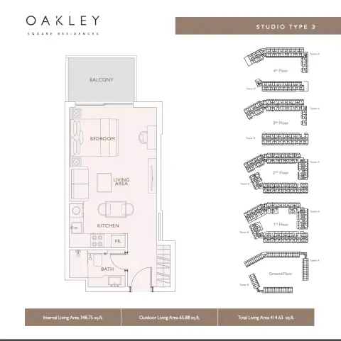 Plattegrond van Studio in Oakley Square