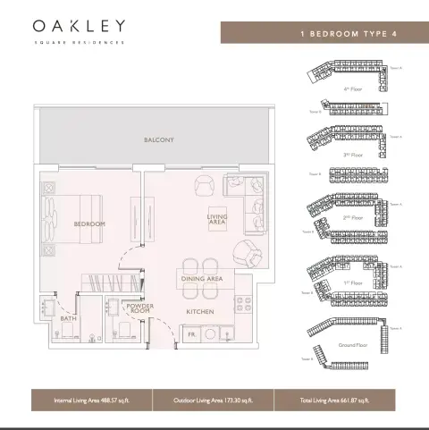 Plattegrond van 1 slaapkamer in Oakley Square