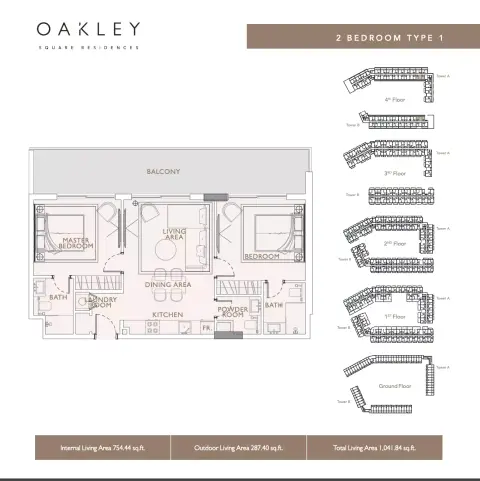 Plattegrond van 2 slaapkamers in Oakley Square