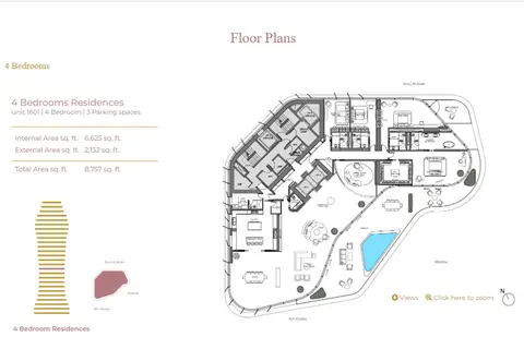 Plattegrond van 4 slaapkamers in One Palm