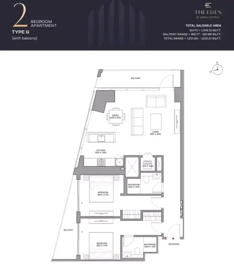 Plattegrond van 2 slaapkamers in Sobha Central