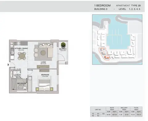 Plattegrond van 1 slaapkamer in La Voile