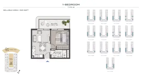 Plattegrond van 1 slaapkamer in ELO