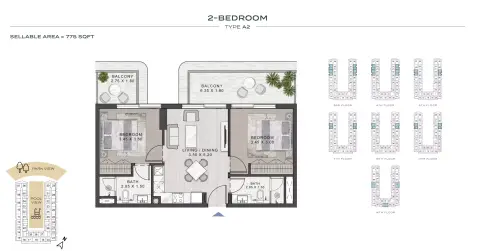 Plattegrond van 2 slaapkamers in ELO