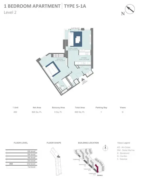 Plattegrond van 1 slaapkamer in Meraas Bluewaters Building 5