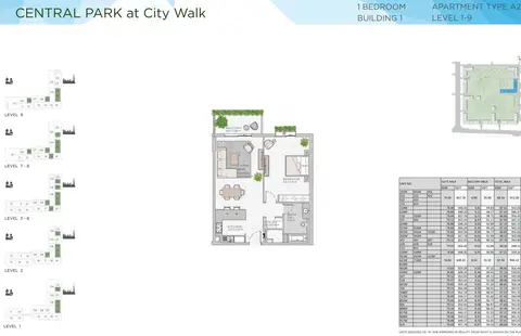 Plattegrond van 1 slaapkamer in Central Park Building 1