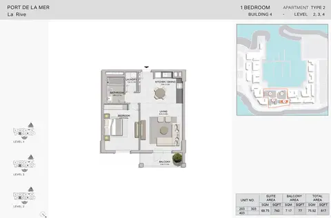 Plattegrond van 1 slaapkamer in La Rive Building 4