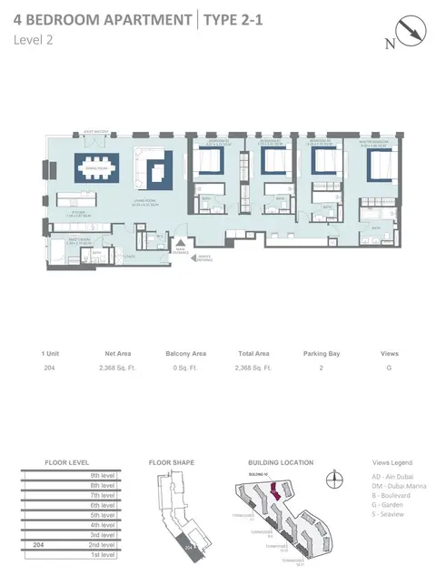 Plattegrond van 4 slaapkamers in Bluewaters Residences