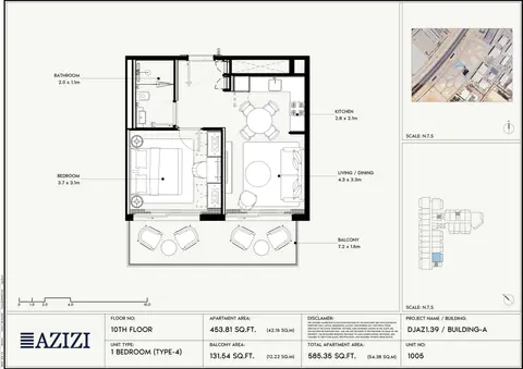Plattegrond van 1 slaapkamer in Azizi Gabriel Jebel Ali