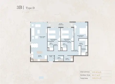 Plattegrond van 3 slaapkamers in Verdana Phase 4
