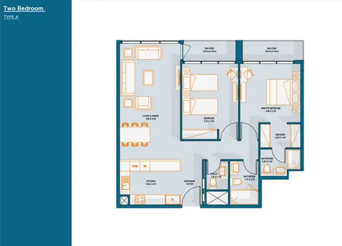 Plattegrond van 2 slaapkamers in Verdana Phase 3