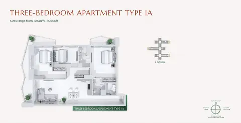 Plattegrond van 3 slaapkamers in Golf Views Seven City