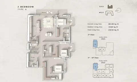 Plattegrond van 3 slaapkamers in Ellington Art Bay