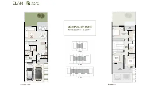 Plattegrond van 3 slaapkamers in Elan Townhouses