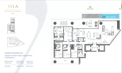 Plattegrond van 4 slaapkamers in Vela Dorchester Collection