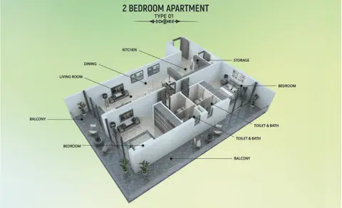 Plattegrond van 2 slaapkamers in Samana Greens