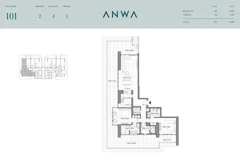 Plattegrond van 2 slaapkamers in Omniyat Anwa