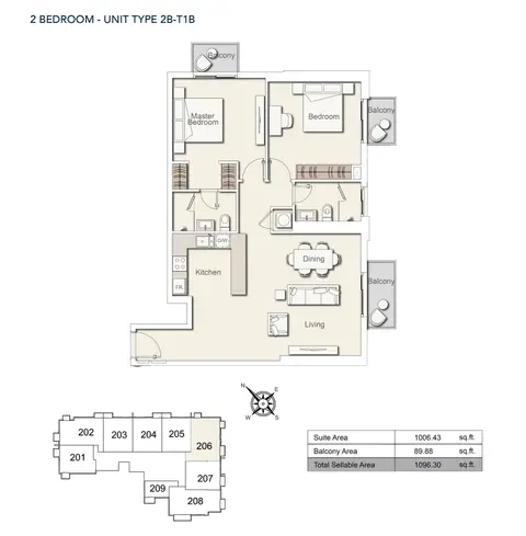 Plattegrond van 2 slaapkamers in Belgravia Heights