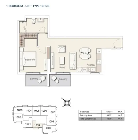 Plattegrond van 1 slaapkamer in Belgravia Heights