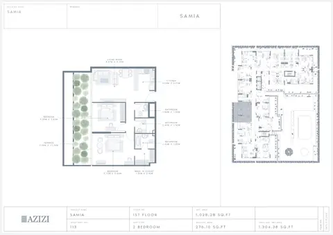 Plattegrond van 2 slaapkamers in Azizi Samia