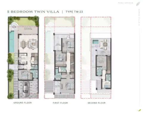 Plattegrond van 5 slaapkamers in Park Greens Phase 2 By Damac