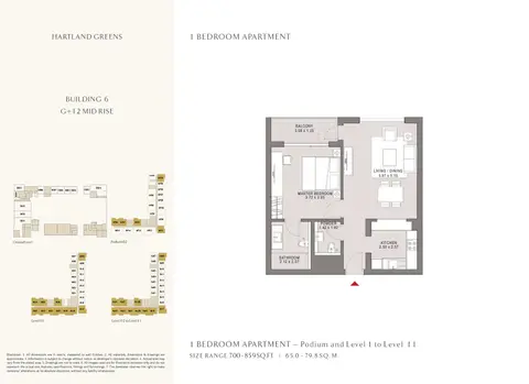 Plattegrond van 1 slaapkamer in Hartland Greens