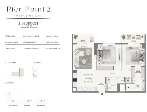 Plattegrond van 2 slaapkamers in Emaar Pier Point 2 Mina Rashid