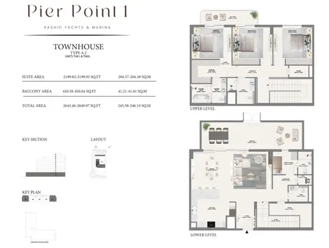 Plattegrond van 3 slaapkamers in Emaar Pier Point Mina Rashid