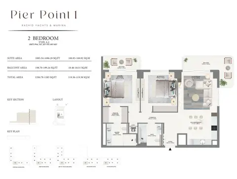 Plattegrond van 2 slaapkamers in Emaar Pier Point Mina Rashid