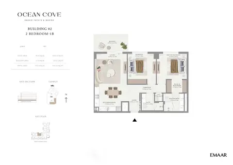Plattegrond van 2 slaapkamers in Emaar Ocean Cove Mina Rashid