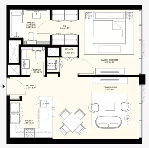 Plattegrond van 1 slaapkamer in Naya Phase 3 By Nakheel
