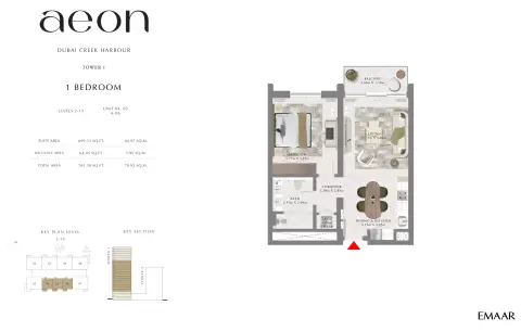 Plattegrond van 1 slaapkamer in Aeon