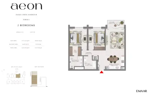 Plattegrond van 2 slaapkamers in Aeon