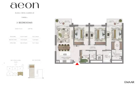 Plattegrond van 3 slaapkamers in Aeon
