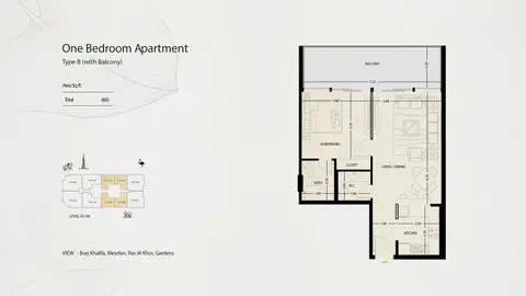 Plattegrond van 1 slaapkamer in The Roof Residence