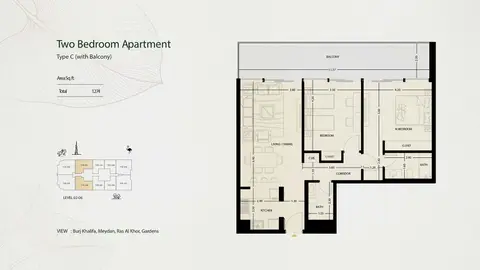 Plattegrond van 2 slaapkamers in The Roof Residence