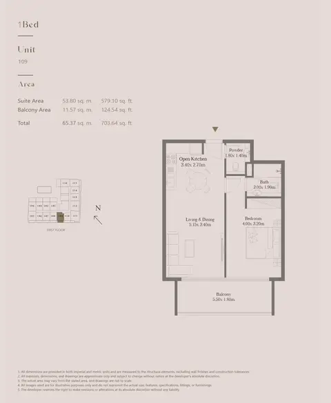 Plattegrond van 1 slaapkamer in Casa Vista Residence at JVC