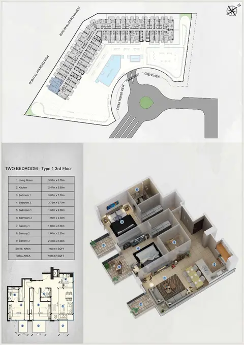 Plattegrond van 2 slaapkamers in Farhad Residence