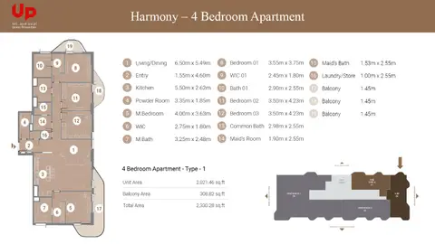 Plattegrond van 4 slaapkamers in Takaya Harmony at Motor City
