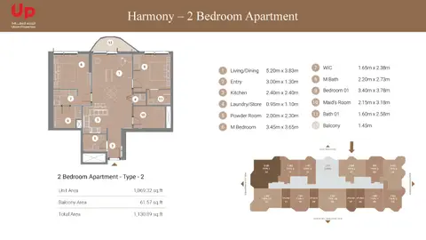 Plattegrond van 2 slaapkamers in Takaya Harmony at Motor City