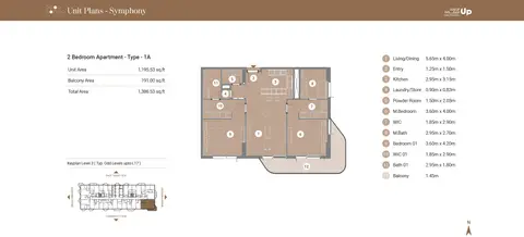 Plattegrond van 2 slaapkamers in Takaya Symphony at Motor City