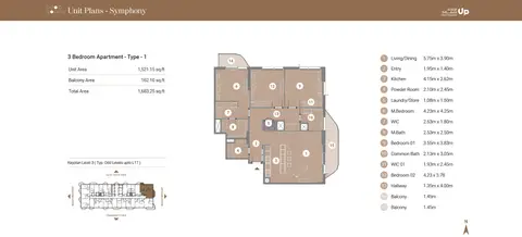 Plattegrond van 3 slaapkamers in Takaya Symphony at Motor City