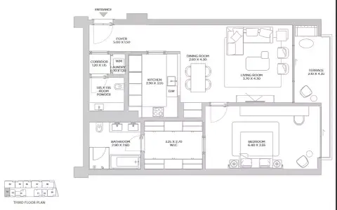 Plattegrond van 1 slaapkamer in Beach Residences Dubai Islands