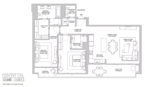 Plattegrond van 2 slaapkamers in Beach Residences Dubai Islands