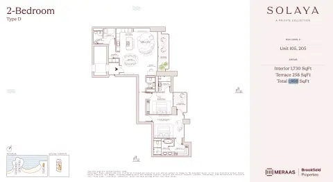 Plattegrond van 2 slaapkamers in Solaya 4 and 6