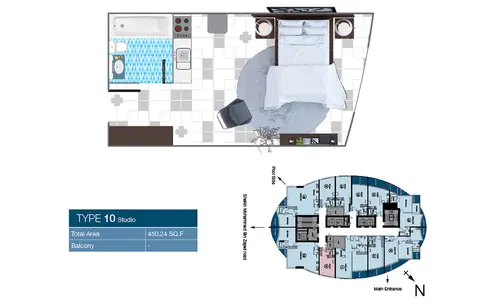 Plattegrond van Studio in O2 Tower