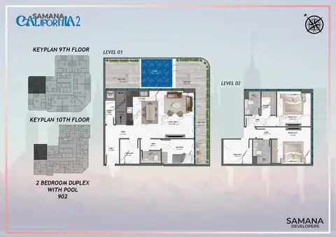 Plattegrond van 2 slaapkamers in Samana California 2