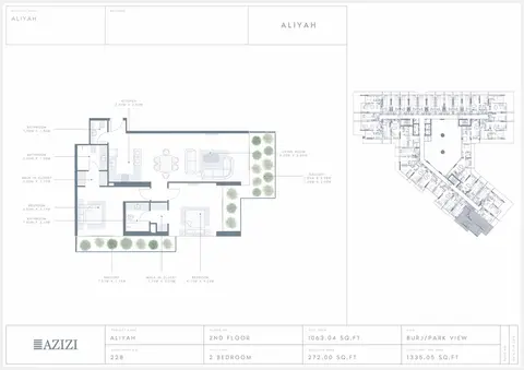 Plattegrond van 2 slaapkamers in Aliyah Serviced Apartments